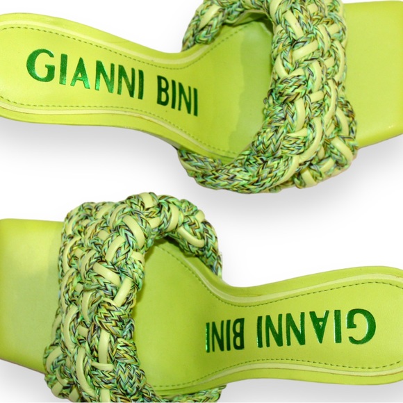 Gianni Bini Bibby Woven Green Leather Corded Square Toe High Heel Mule Sandals - Picture 6 of 16